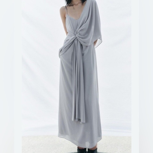 Zara 3Way Asymmetrical Ruched Maxi Gown- Georgette -from the UK *RARE* - Picture 1 of 9